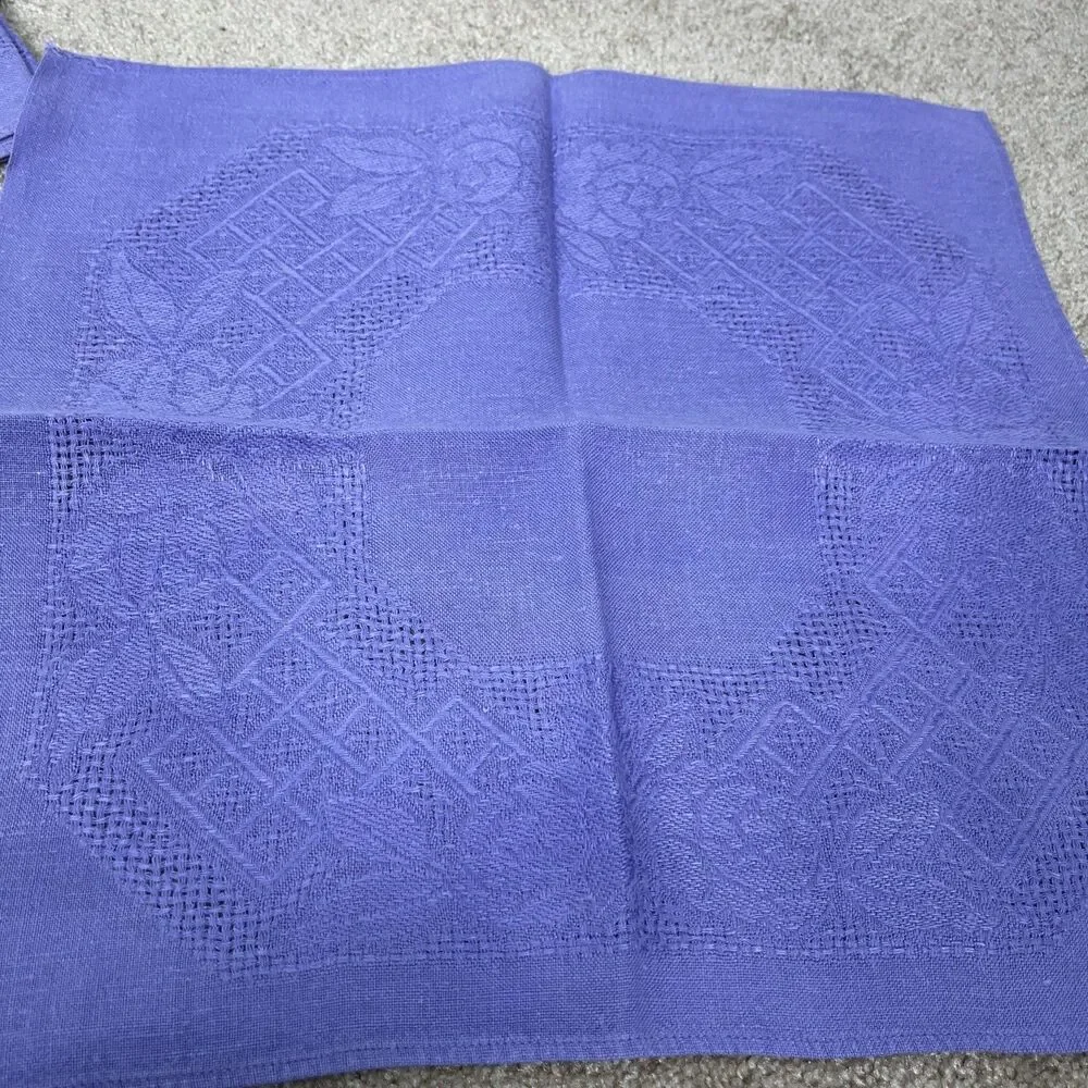 11 VTG Lavender Linen Napkin Elaborate Cutwork Drawn Thread Work Lace Cottagecor